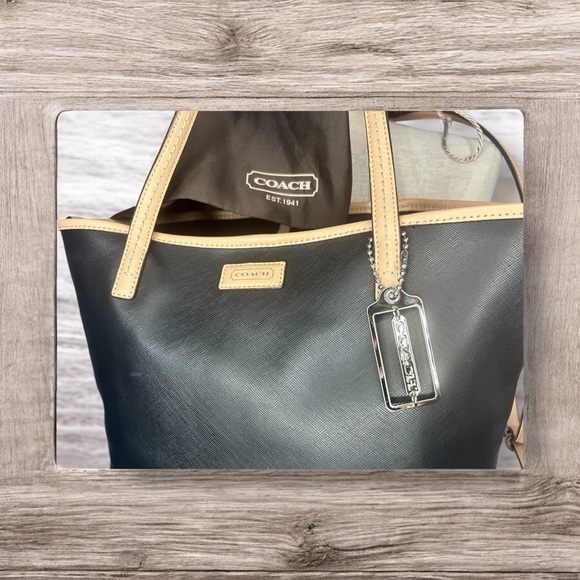 Coach Park metro tote black and tan saffiano leather! - Picture 10 of 10
